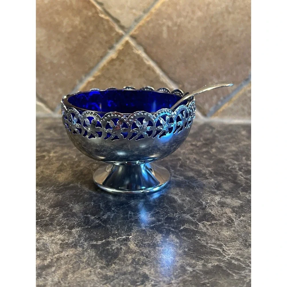 Celtic Quality England Cobalt Blue Glass Compote/Jam/Relish dish 3 Piece Set